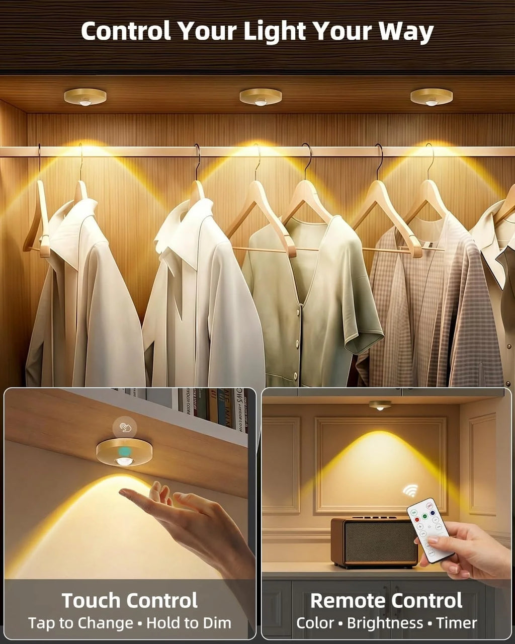 Wireless LED Puck Lights with Remote Control