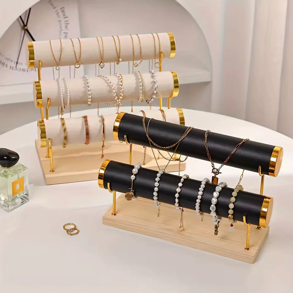 Detachable Bracelet And Bangle Organizer, PU Leather Velvet Jewelry Organizer, Multi Layer Bracelet Organizer Rack, Countertop Bracelet Iron Rack