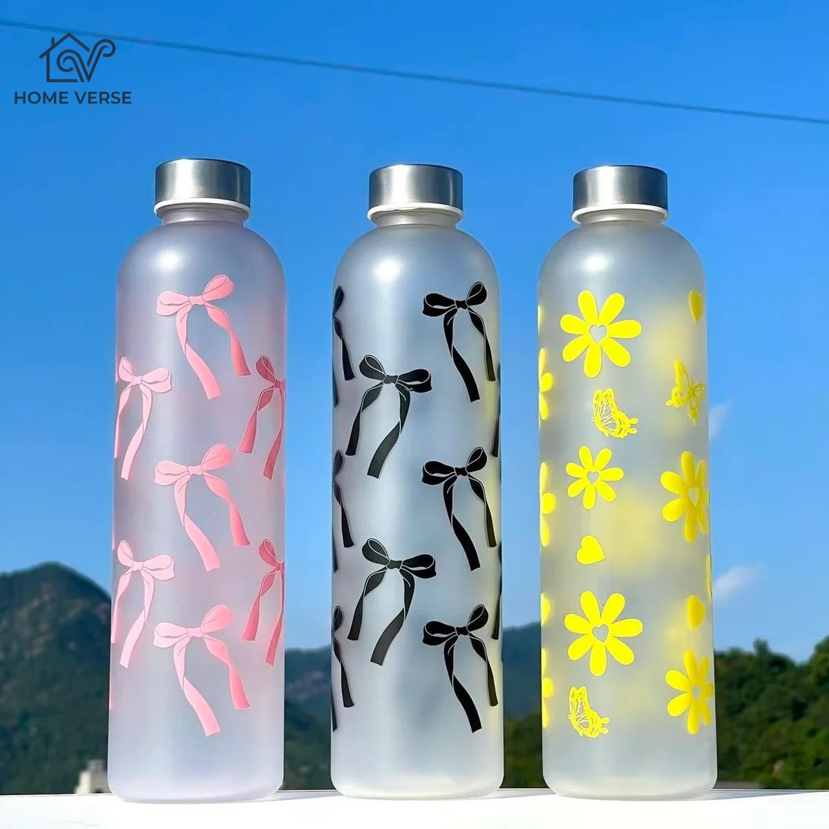 1L Aesthetic Water Bottle With Bow Print