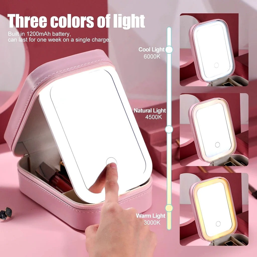 Mini LED Mirror Makeup Storage Case