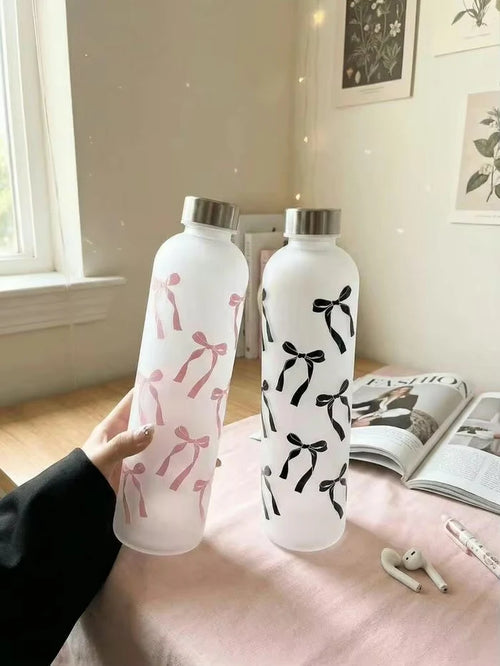 1L Aesthetic Water Bottle With Bow Print
