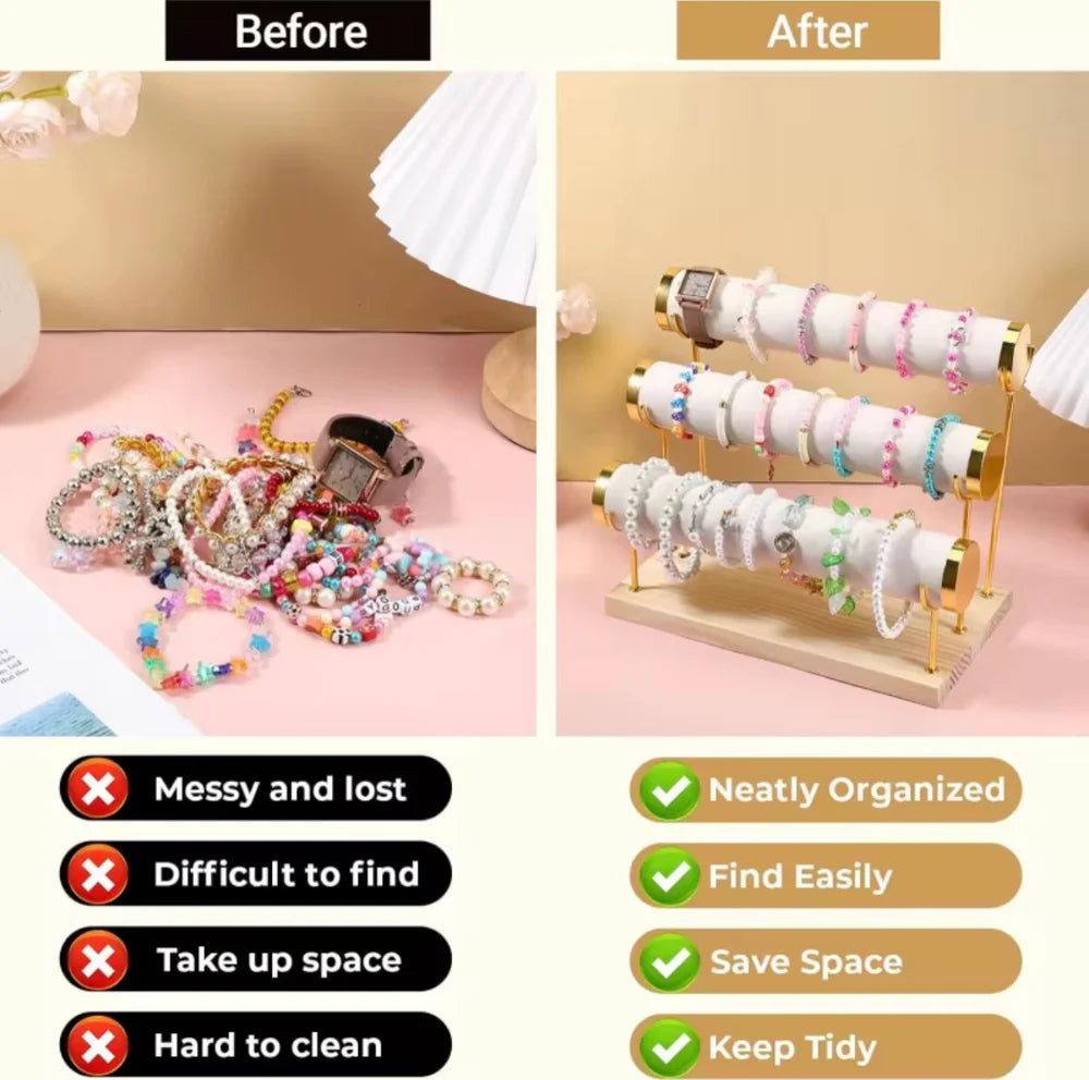 Detachable Bracelet And Bangle Organizer, PU Leather Velvet Jewelry Organizer, Multi Layer Bracelet Organizer Rack, Countertop Bracelet Iron Rack