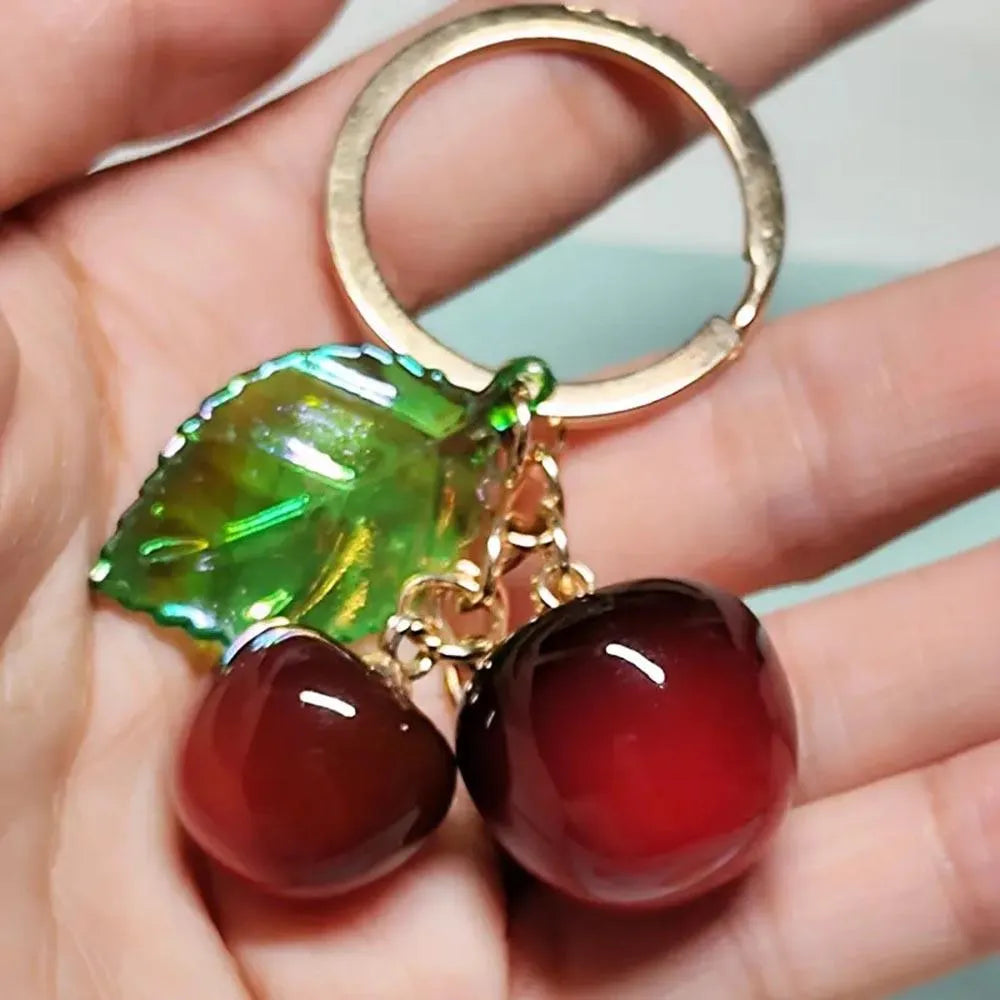 Red Cherry Keychain Backpack Key Ring