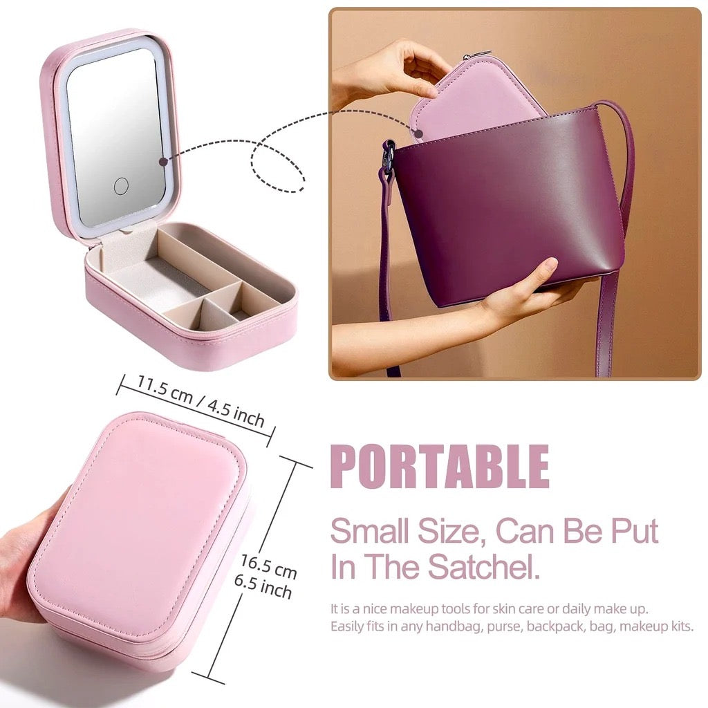 Mini LED Mirror Makeup Storage Case
