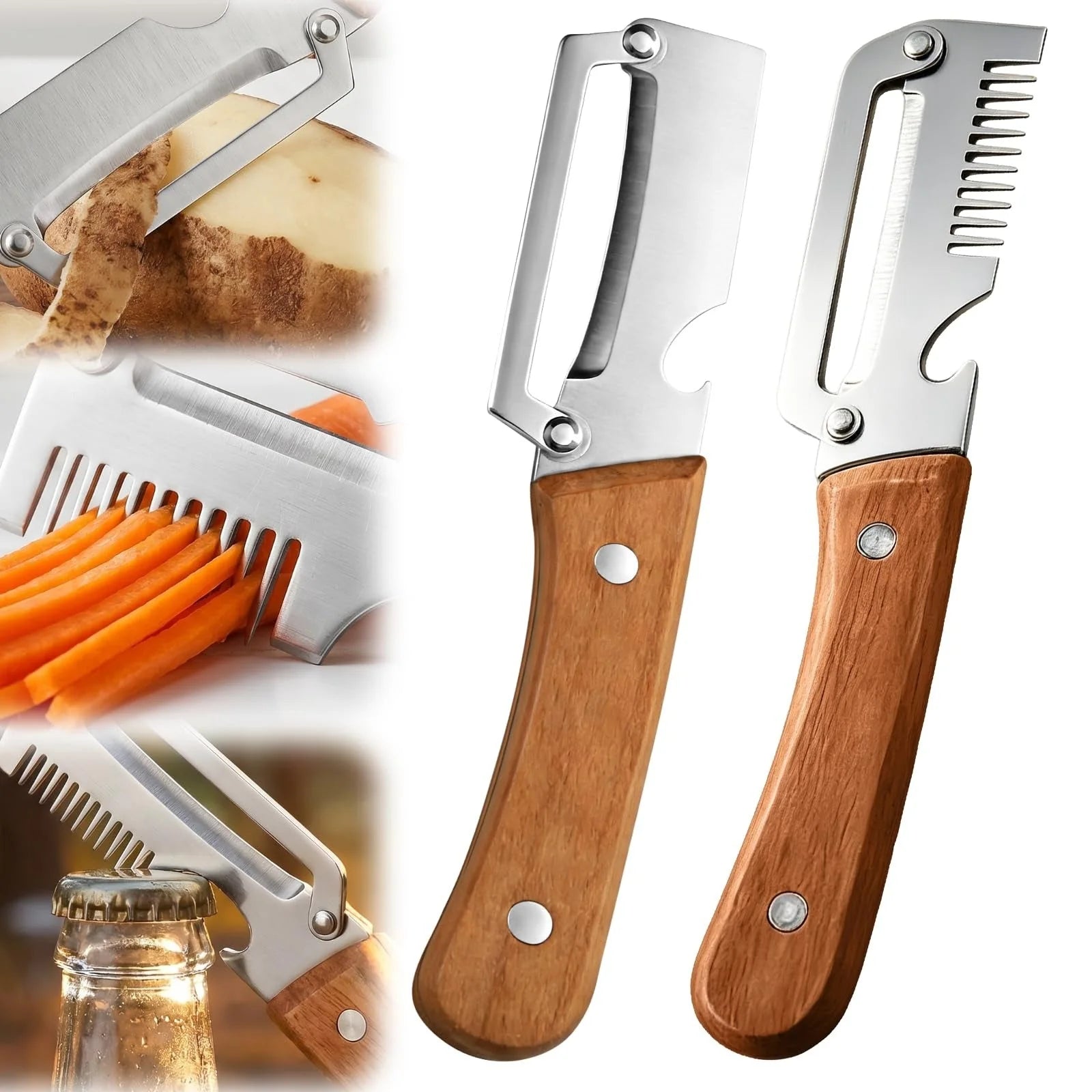 3 in 1 Multi Functional Wooden Handle Peeler and Bottle Opener