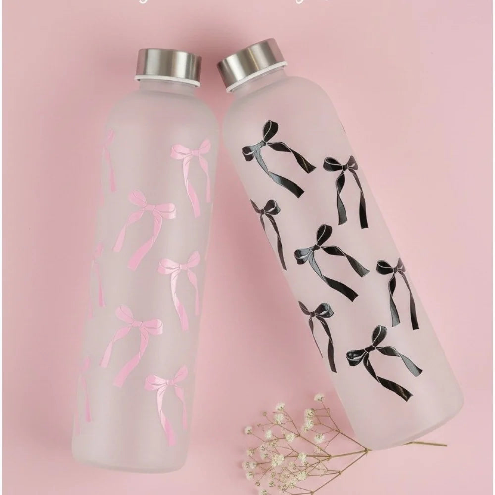 1L Aesthetic Water Bottle With Bow Print