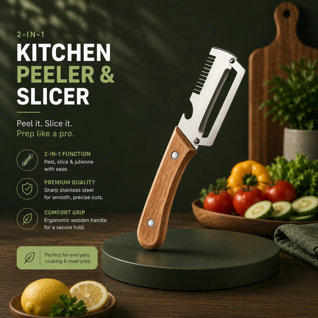 3 in 1 Multi Functional Wooden Handle Peeler and Bottle Opener