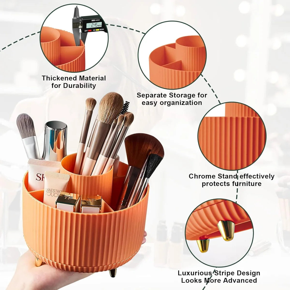 Versatile Desk Organizer, Multi Compartment Storage Box, 360°Rotating Desktop Makeup Brushes Organizer, Portable Stationary Holder, Skincare Pen Organizer Stand, 5 Slots 360 Degree Rotating Desk Organizers