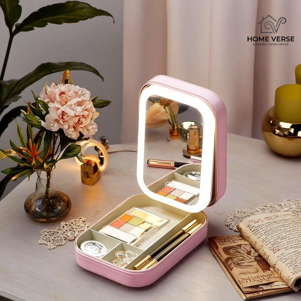 Mini LED Mirror Makeup Storage Case