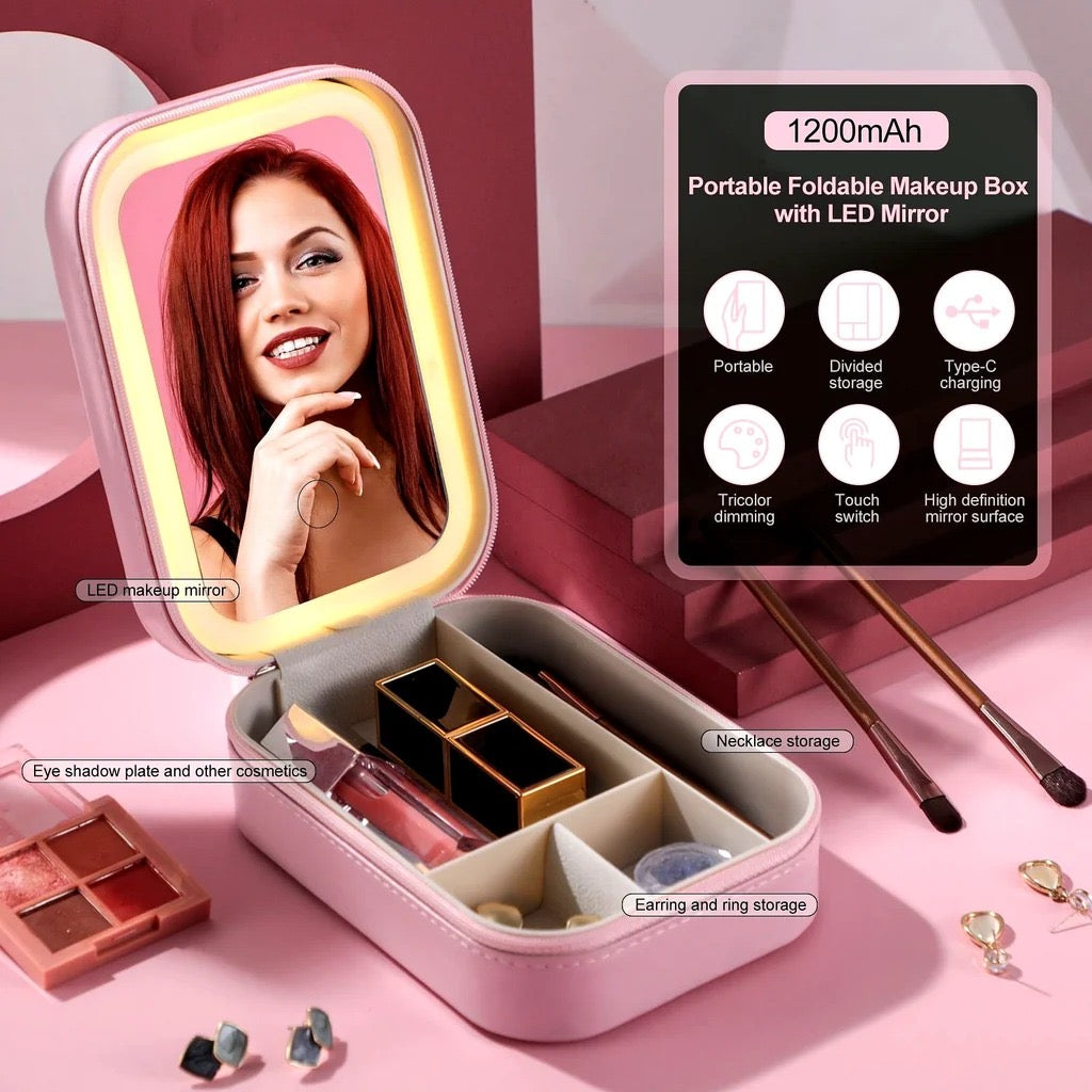 Mini LED Mirror Makeup Storage Case