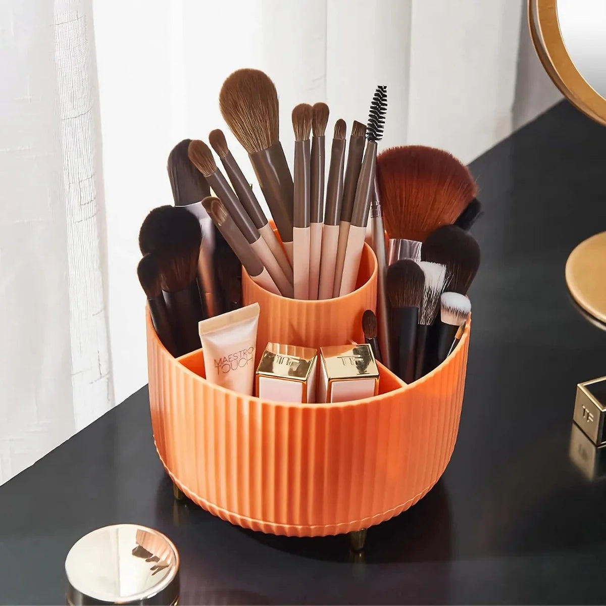 Versatile Desk Organizer, Multi Compartment Storage Box, 360°Rotating Desktop Makeup Brushes Organizer, Portable Stationary Holder, Skincare Pen Organizer Stand, 5 Slots 360 Degree Rotating Desk Organizers