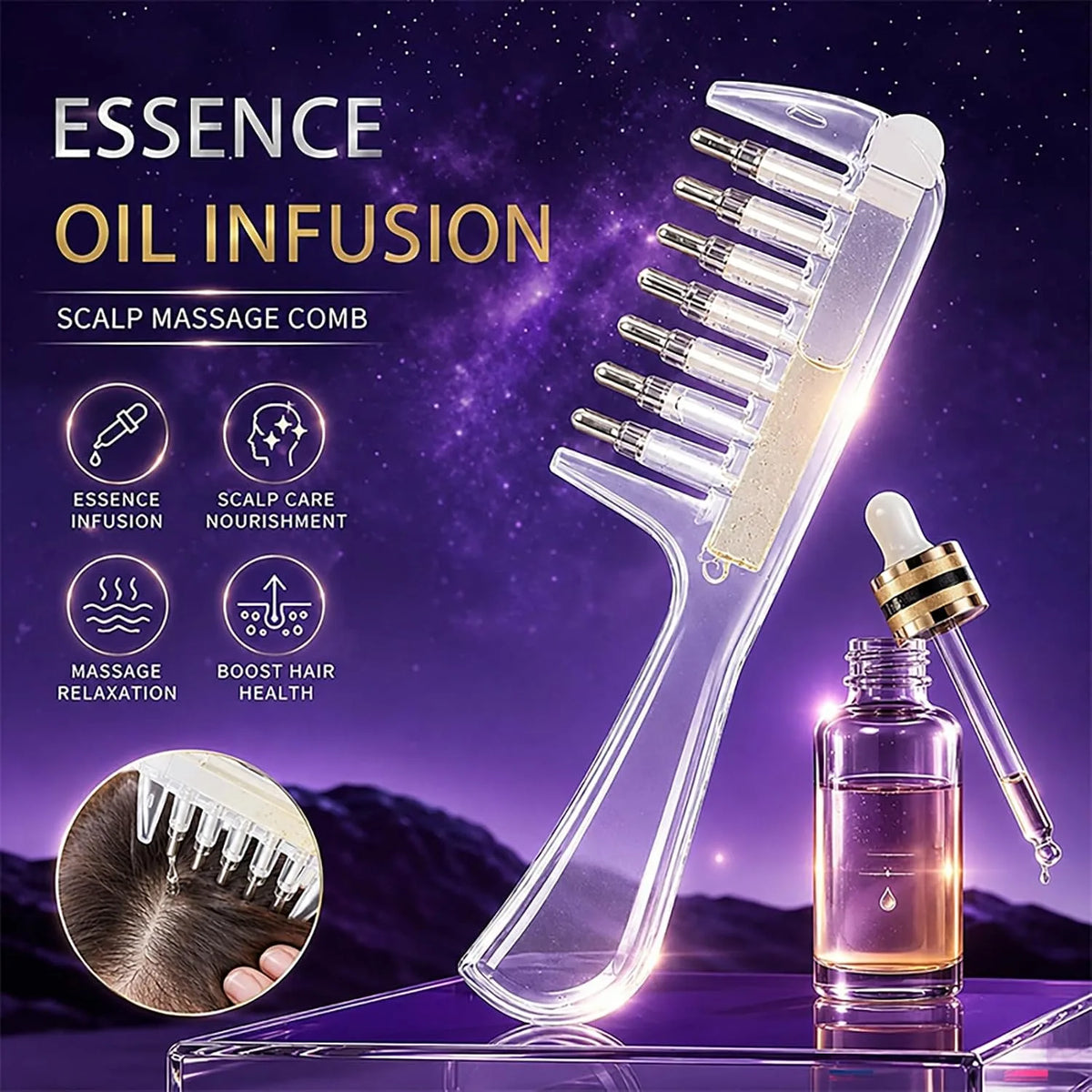 Unisex Transparent Hair Oil Comb Applicator Massage with Built-In Liquid Reservoir