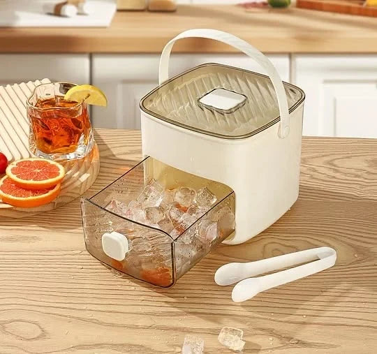 Portable Ice Bucket with Pull-Out Drawer & Ice Tongs