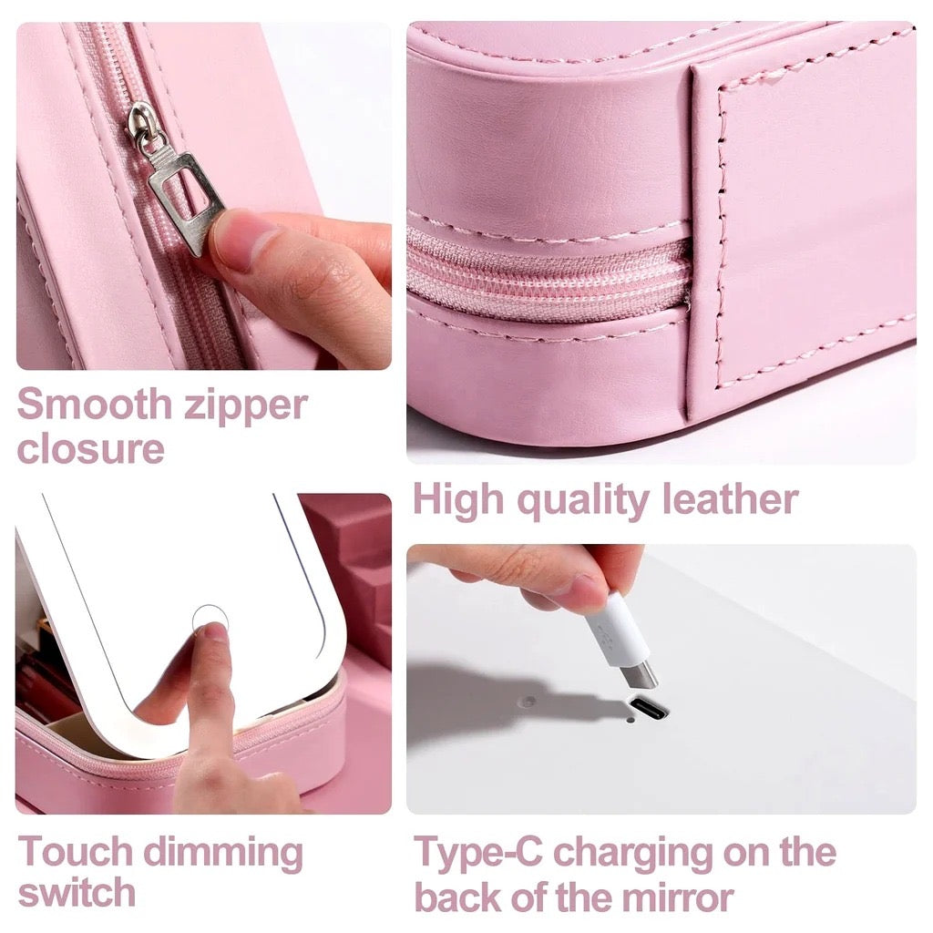 Mini LED Mirror Makeup Storage Case