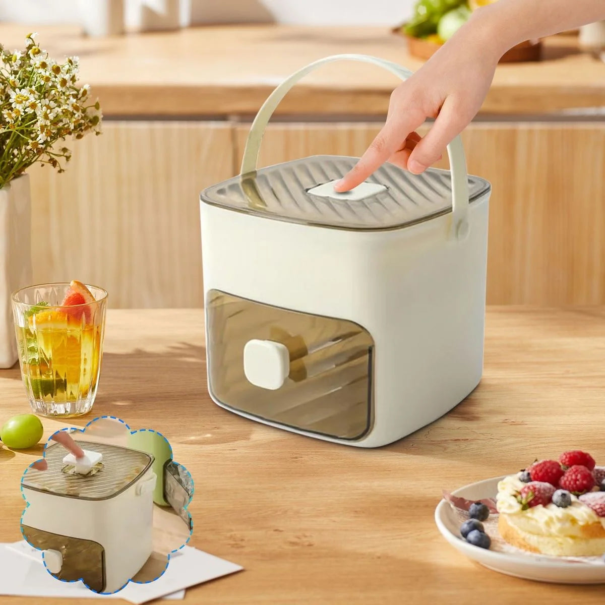 Portable Ice Bucket with Pull-Out Drawer & Ice Tongs