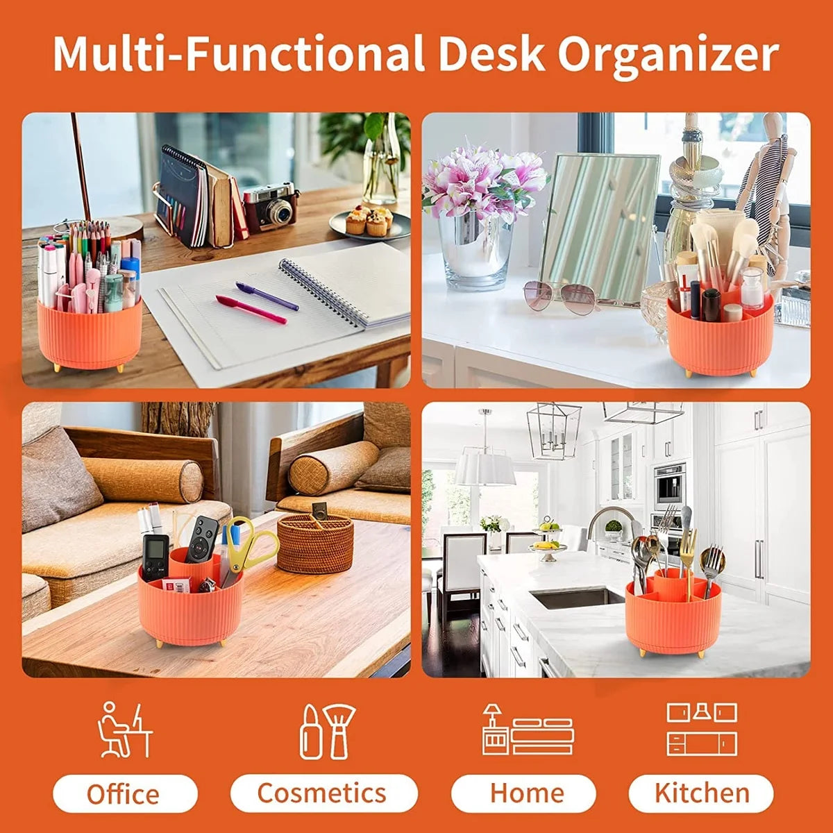 Versatile Desk Organizer, Multi Compartment Storage Box, 360°Rotating Desktop Makeup Brushes Organizer, Portable Stationary Holder, Skincare Pen Organizer Stand, 5 Slots 360 Degree Rotating Desk Organizers