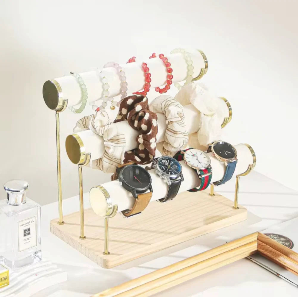 Detachable Bracelet And Bangle Organizer, PU Leather Velvet Jewelry Organizer, Multi Layer Bracelet Organizer Rack, Countertop Bracelet Iron Rack