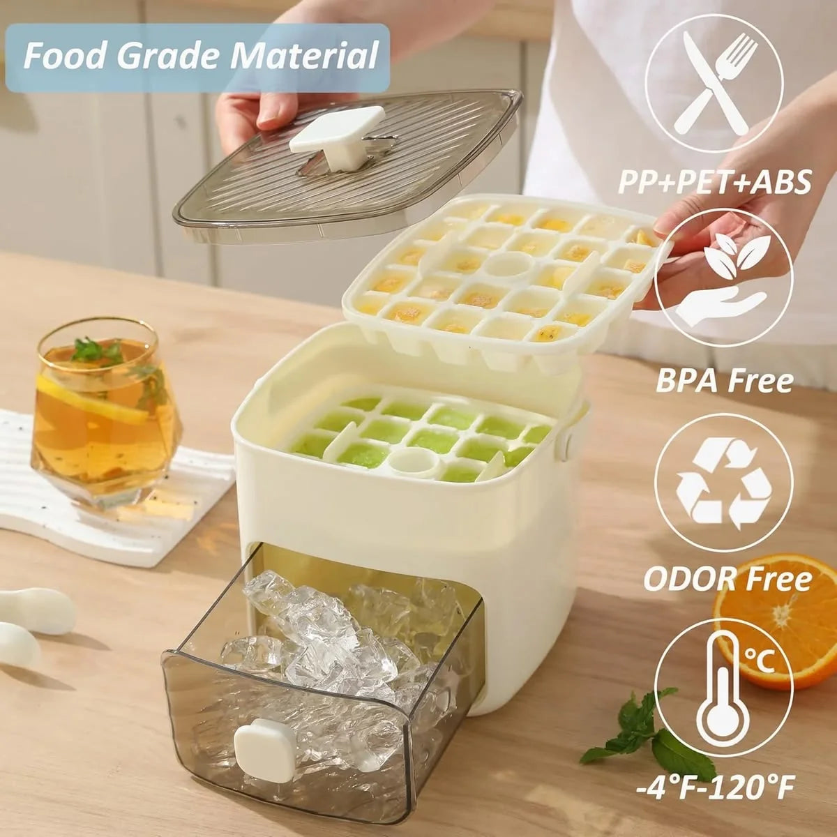 Portable Ice Bucket with Pull-Out Drawer & Ice Tongs
