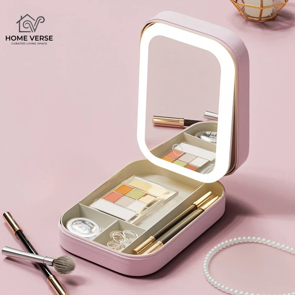 Mini LED Mirror Makeup Storage Case
